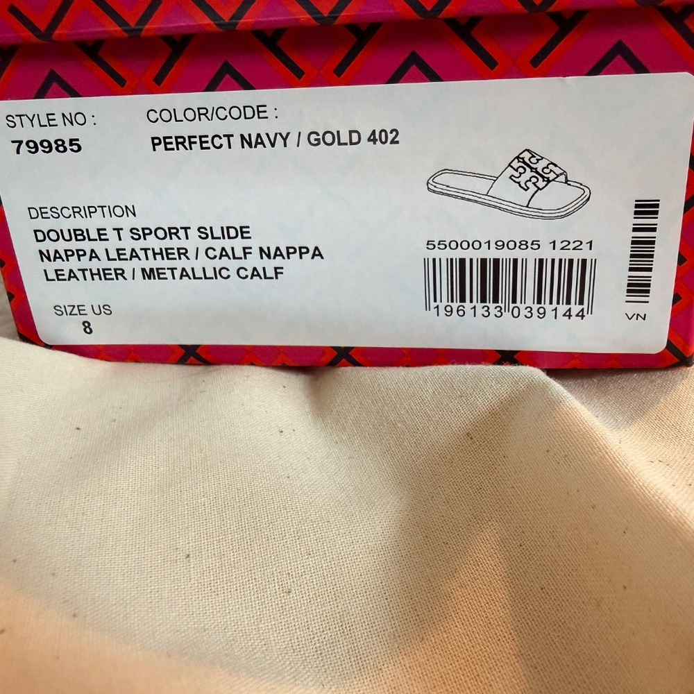 Tory Burch DOUBLE T SPORT SLIDE Navy Blue Size 8 Excellent!!! - Picture 3 of 4